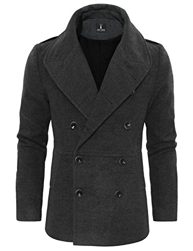 Tom's Ware Men's Stylish Large Lapel Double Breasted Pea Coat TWCC16-CHARCOAL-US XL