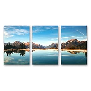 Canvas Wall Art Beautiful Scenery with Turquoise Lake, Forest and Mountains Painting Artwork for Home Prints Framed - 16"x24" x 3 Panels
