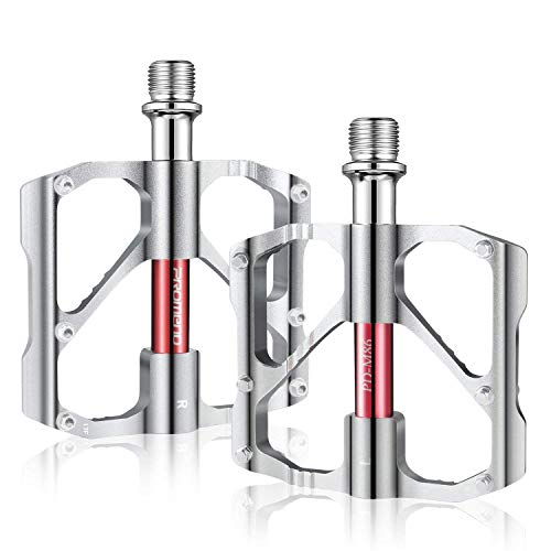 Beauty Star Bike Pedals, Bicycle Pedals 9/16 Inch Spindle Universal Cycling Pedals Aluminium Alloy Lightweight Mountain Bike Pedal for MTB, Road Bicycle, BMX (Silver,1 Pair)