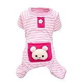 Puppy Clothes,Haoricu Small Pet Stripes Pajamas Jumpsuits Coat Apparel Clothing (M, Pink)