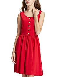 MCTY - Vestido de verano para mujer, sin mangas, sin mangas, plisado, con bolsillos, hasta la rodilla