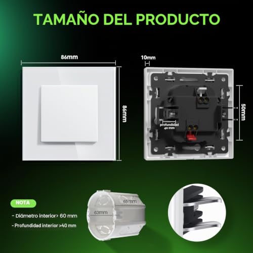 BSEED Light Switch With Glass, Wall Light Switch with Hook,Switch Switch,Push Button,Easy Installation,E-Series,1 Gang 1 Way,86 mm White