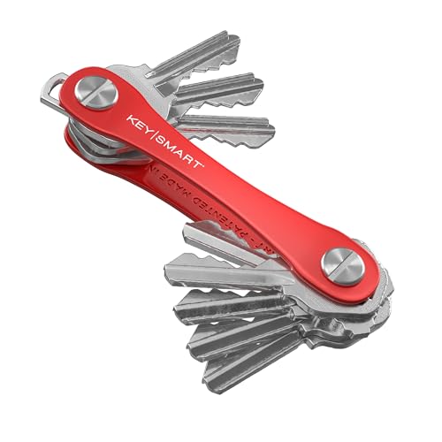 KeySmart Compact Minimalist Pocket-Sized Key Organizer and Key Holder, EDC Key Carrier w Key Ring Loop Piece for Car Key Fob Keychain Accessories for Men, Husband and Dad - Red Aluminum — image 1