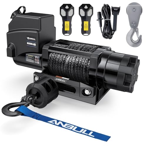 Anbull Elektrische Seilwinde 12V IP68 6 000 LBS/2722 Kg Synthetikseil 16.8m