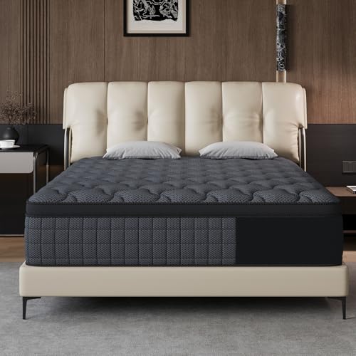 Colchones Matrimoniales 25 CM Memory Foam Híbrido en Caja – Gel Refrigerante, Alivio de Dolor de Espalda, Firmeza Media, Soporte Ergonómico, Sueño Fresco y Confortable, Antiácaros, 190x135cm，Negro