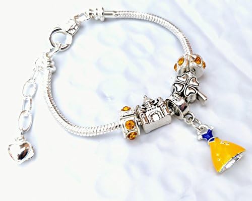 Snow White Dress Enamel Dangle Charm Beads European Snake Chain Bracelet