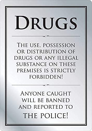 No Drugs Sign Silver A4 297x210mm Pub Bar Restaurant Licensed Premises Notice Anti Drugs Warning