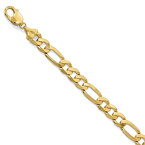 10mm 14K Yellow Gold Flat Figaro Chain Bracelet - 9 Inch
