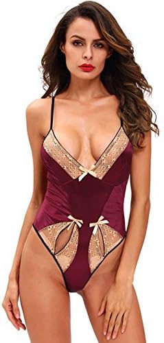ZHLONG Women's Sexy Sling V Neck Sleeveless Lace Jumpsuit Bodycon Bodysuit Leotard Tight Pleasure Pajamas , purple , m