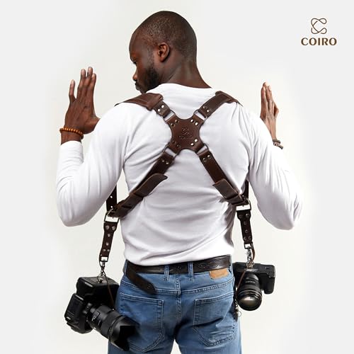 C Coiro Dual Camera Harness for Photographers, Double Adjustable Leather Strap DSLR/SLR, Dual Shoulder Harness