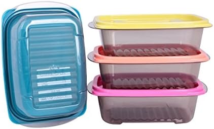 Food Storage, Freezer Containers, Bottom Wave Designed Set 4 (Square 4piece Multicolor)