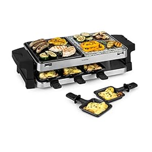Klarstein Sirloin Raclette-Grill, 1500 Watt, 2-in-1: Aluminium-Grillplatte & Natursteinplatte, Edelstahl-Heizelement…
