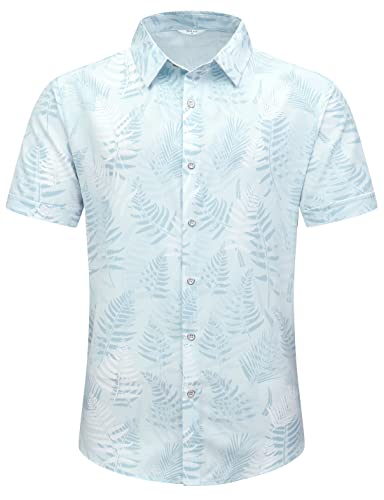 SheLucki Hawaiian Shirt for Men, Unisex Summer Beach Casual Short Sleeve Button Down Shirts, Printed Palmshadow Clothing Leaf Light 2Green XL