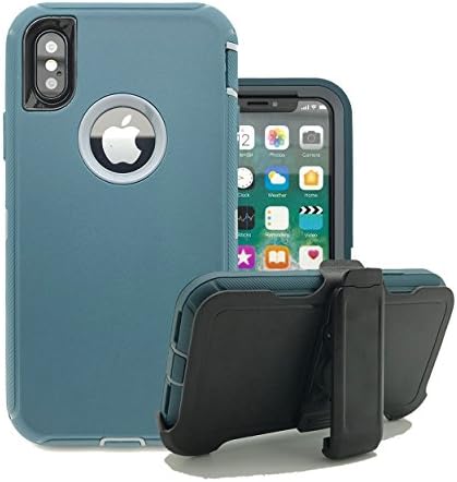 iPhoen X Cover, Harsel Heavy Duty Tough Rugged Hybrid Armor Scratch Resistant Protective Military Protection Shockproof Durable Defender Case Cover with Belt Clip for iPhone X / 10 (Dark Teal Gray)