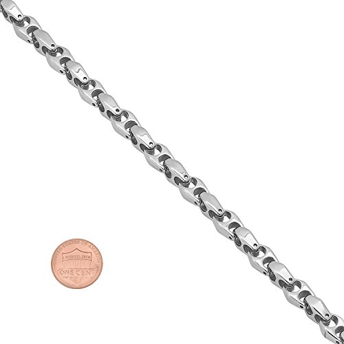 Men's 6mm Durable Tungsten Smoothly Angled Puffed Mariner Link Chain Necklace, 24" + Cleaning Cloth