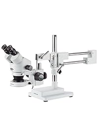 AmScope sm 4bz 80s profesional binocular zoom microscopio, WH10 X Oculares estéreo, 3,5 x  90 X Zoom de Ampliación, 0.7 x  4.5 X lente, 80 bulb Anillo de luz LED, double arm Boom Soporte, 90 V 265 V, incluye 0,5 x y 2.0 x Lente Barlow