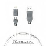 [Apple MFi Certified] 2 in 1 Micro USB Cable w/ Lightning 8pin Adapter VOJO iMIX [White], 4ft/ 1.2m Premium 8 pin Sync & Charger Cord for iPhone 6 6S Plus 5 SE iPad, Android, Kindle, Bluetooth Headset