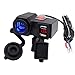 BlueFire Waterproof 5V/2.1A Dual USB Charger Socket Motorcycle Handlebar Clamp Power Adapter Charger USB Charging System with Cigarette Lighter Socket and Voltmeter for Phones/Tablets/GPS