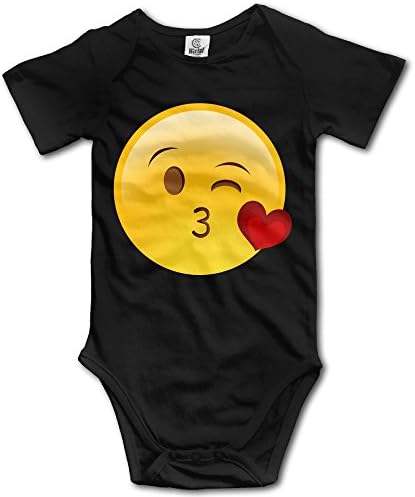 Custom Emoji Kiss Face Baby Girl And Boy Climbing Cartoon Short Sleeve Shirts Black [ - 12 Months