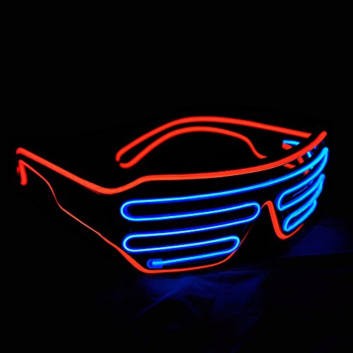 Aquat Shutter EL Wire Neon Glasses LED Sunglasses Light Up Costumes For Party RB03 (Red + Blue)