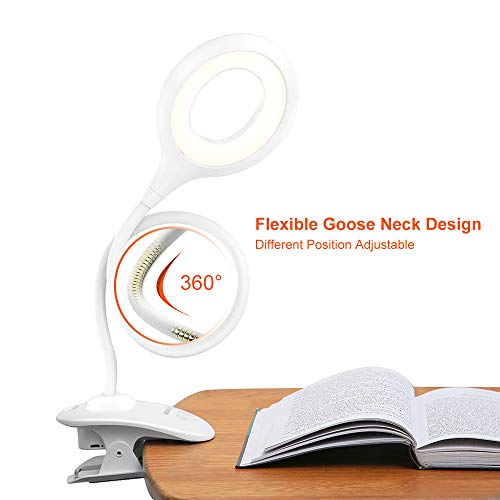 Raniaco Clip LED Reading Light,USB Rechargeable Touch Switch Reading Lamp-with Night Light,3 Adjustable Brightness Bedside Headboard Book Lamp with Day Light and Eye-Care Protection