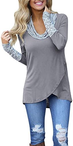 DRACLE Women T-shirt O-Neck Long Sleeve irregular Pullover New Arrival (XL, Gray)