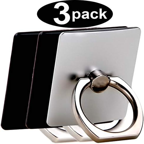 3Pack Finger Ring Stand, CaseHQ 360 Rotary Cell Phone Holder Finger Loop Grip Mount Universal Smartphone Kickstand for iPhone X XS MAX 6/6s Plus,7/7 Plus,8/8 Plus,Galaxy S9/S8 Plus etc.-Black+Silver