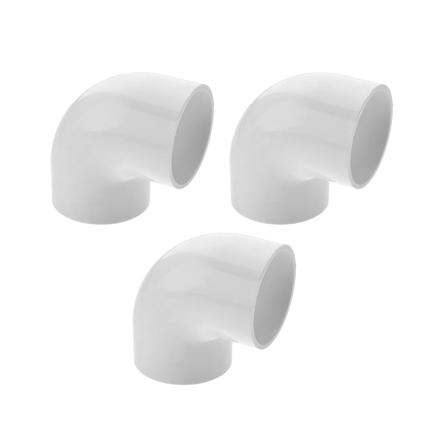 Othmro PVC Pipe Fitting 63mm Slip Socket 90 Degree Elbow Coupling Connector White 3pcs