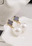 Korean models big classic temperament small fragrant pearl clover pearl pendant earrings Van Cleef earrings
