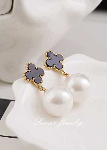 Korean models big classic temperament small fragrant pearl clover pearl pendant earrings Van Cleef earrings