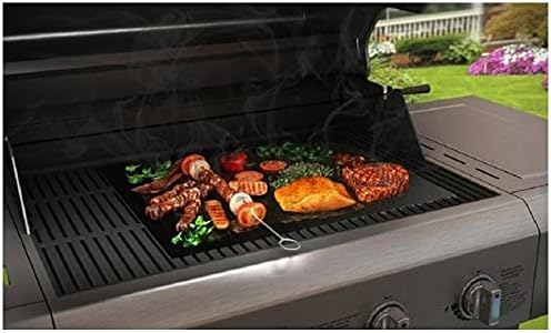 Vinsani 10PC Non-Stick BBQ Grill Mat(40 x 33 cm)-Universal Barbeque Baking Oven Liners Reusable and Dishwasher Safe Indoor Outdoor BBQ Cooking Mats for Charcoal Electric Gas Grill Kitchen Ovens -Black
