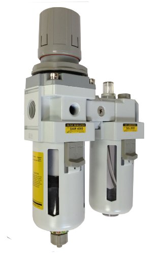PneumaticPlus SAU3010M-N03G 2 Piece Compressed Air Filter Regulator Lubricator Combination, 3/8" Pipe Size, NPT-Manual Drain, Poly Bowl, 10 μm with Gauge - Thumbnail 2