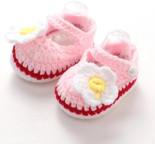 MaYao 1Pair Baby Girl Toddler Newborn Infant Soft Warm Hand-woven Knitting Crochet Buckle Flowers Shoes Socks Boots 1-18 Months (Pink-3)