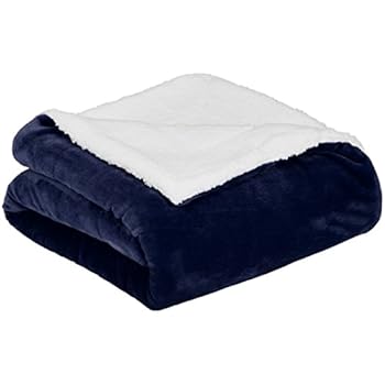 AmazonBasics Soft Micromink Sherpa Throw Blanket - King, Navy Blue