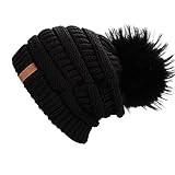 FURTALK Winter Fur Pom Pom Hat - Warm Knit Slouchy Beanie Hats For Women Chunky Soft Stretch Cable Caps Original