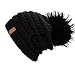 FURTALK Warm Chunky Soft Stretch Cable Knit Slouchy Beanie Real Fur Pom Pom Hat