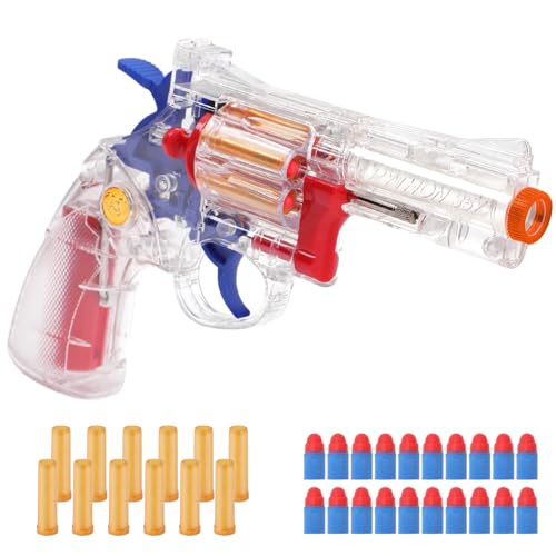 Photo 1 of Clear Toy Revolver Toy Gun with Soft Bullet, 12 Bullet Shells, 20 Soft Foam Bullets, Toy Blasters Sets for 3 4 5 6 7 8 9 10+ Years Old Boys Girls, Medium