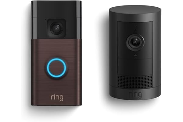 Ring Battery Doorbell, Venetian Bronze with All-new Ring Outdoor Cam Plus, Black