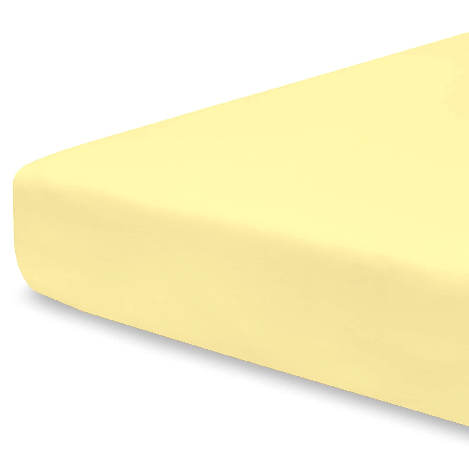 Pizuna Travel Cot Fitted Sheet 60 x 120 cm, Mellow Yellow, 400 Thread Count 100% Long Staple Cotton Fitted Bed Sheet, Soft Sateen Weave Travel Cot Sheet with 15 cm Deep Pocket