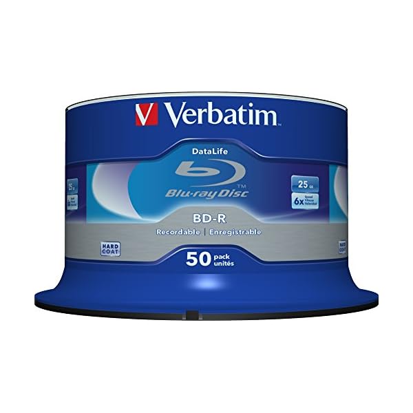 Verbatim BD-R SL Blu Ray Rohlinge, Datalife Blu Ray Disc mit 25 GB Datenspeicher, kompatibel mit Blu Ray Playern und Brennern sämtlicher Hersteller, 50er Pack Spindle – Bild 3