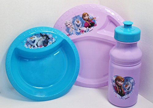 Disney Frozen Dinner Set (3): Bowl, Plate and Water Bottle - Purple & Aqua - SALE