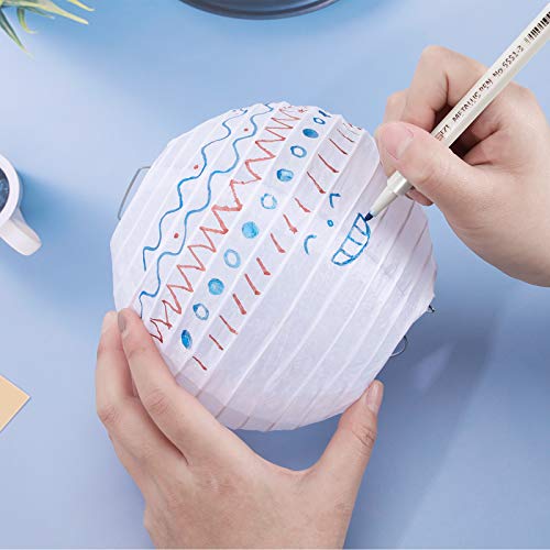 VGOODALL 15 Weiß Papierlaterne Set, 9 Weiß Papier Lampions in 3 Größen mit 6 Weiß Seidenpapier Pompoms Rund Lampenschirm für Party Garten Hochzeit Dekoration