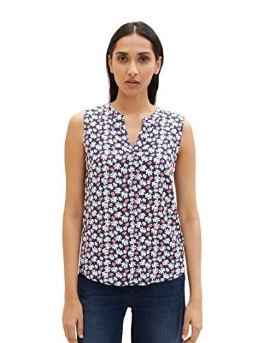 TOM TAILOR Damen 1037428 Bluse, 32814 - Navy Round Leaf Design, 34