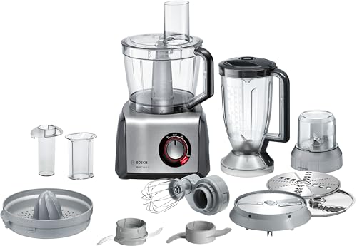 Bosch Kompakt-Küchenmaschine MultiTalent 8, 50+ Funktionen, Rührschüssel 3,9 L, Mixer 1,5 L, Universalmesser, schneiden und raspeln (fein,grob), Schlagscheibe (Sahne), Zitruspresse, 1250 W, MC812844
