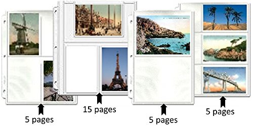 Hobbymaster Postcard Collecting Binder Page Assortment, 30 Pages in 4, fits Any 3 Ring Binder, Holds 170 Post Cards