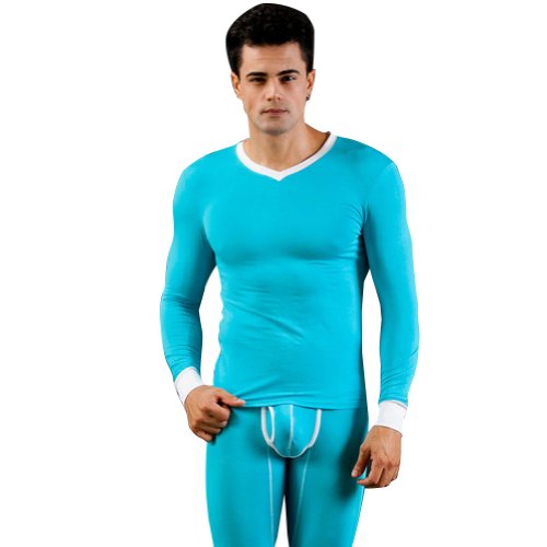 Men V-neck Thermal Size M Color Blue