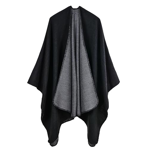 SJTJSPX Poncho Scialle Donna Mantello Sciarpa Elegante Poncho Messicano Cashmere Mantoso Inverno Autunno Caldo Aperto Quadrato Sciarpa spessa Morbida Coperta Maglia Scialle Wraps Reversibile Cardigan