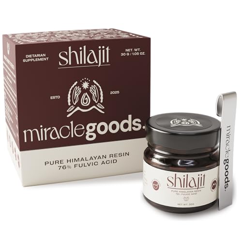 MIRACLE GOODS.® Pure Himalayan Shilajit | Natural Shilajit Resin with 76% Fulvic Acid +85 Minerals | Lab Certified, Heavy Metal Free | Renewed Vitality and Structural Strength