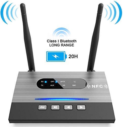 Long Range Bluetooth 5.0 Transmitter and Receiver aptX HD, aptX Low Latency & Dual Link Supported Wireless Audio Adapter Transmitter for TV Home Stereo PC by Optical RCA AUX 3.5mm