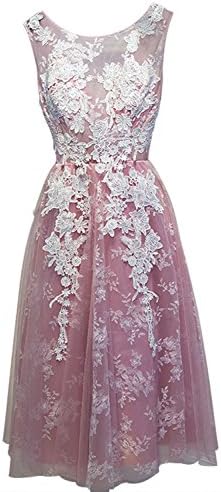 Clearbridal Women's Vintage Round Neck Pleated Lace Mini Prom Evening Party Dress CSD428